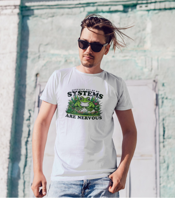 Actually All Of My Systems Are Nervous Frog In Grass And Flowers T-Shirt