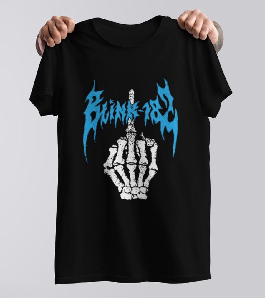 Blink-182 Skeleton Hand Middle Finger Blue Lettering 2024 Tour T-Shirt