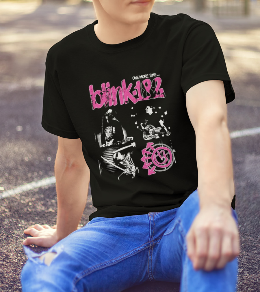 Blink-182 One More Time Part 2 Band Image With Pink Logo And Symbols T-Shirt