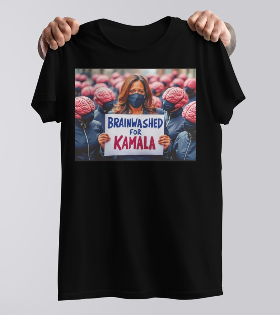 Brainwashed For Kamala Masked Crowd With Brain Helmets T-Shirt