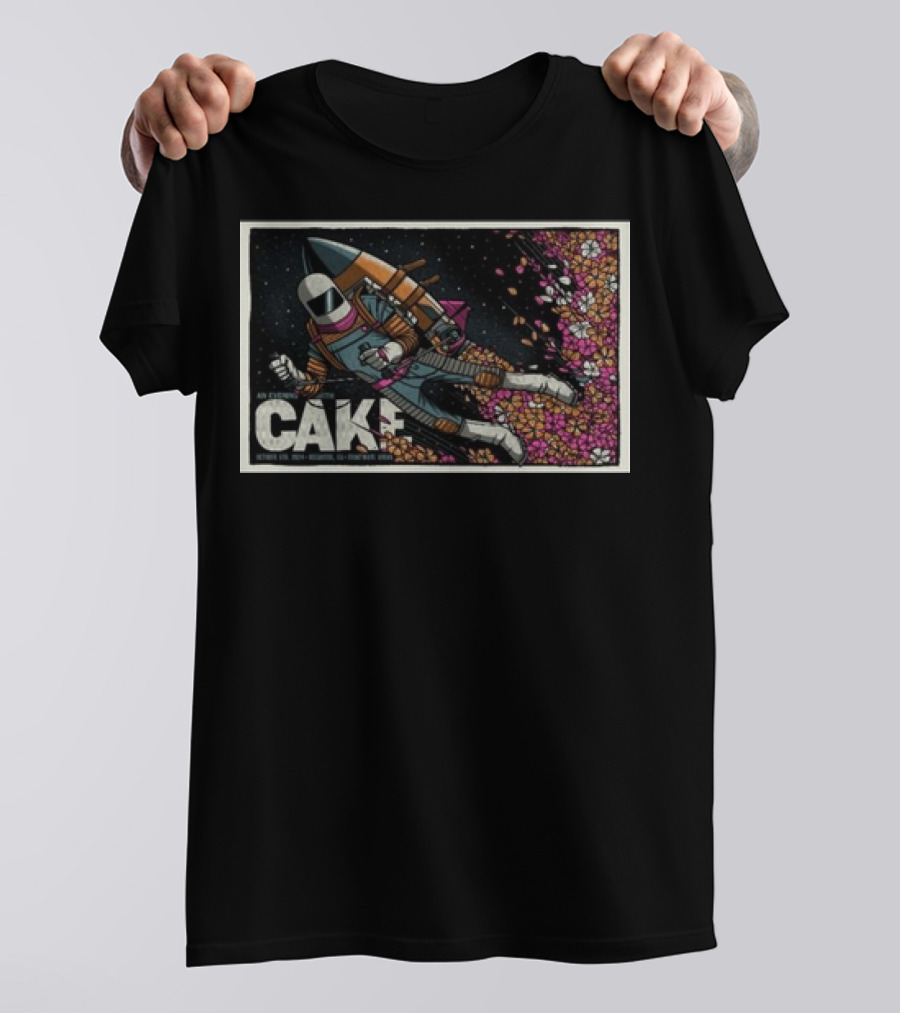CAKE Band Event October 5th 2024 Oceanside CA Frontwave Arena Astronaut Floral T-Shirt