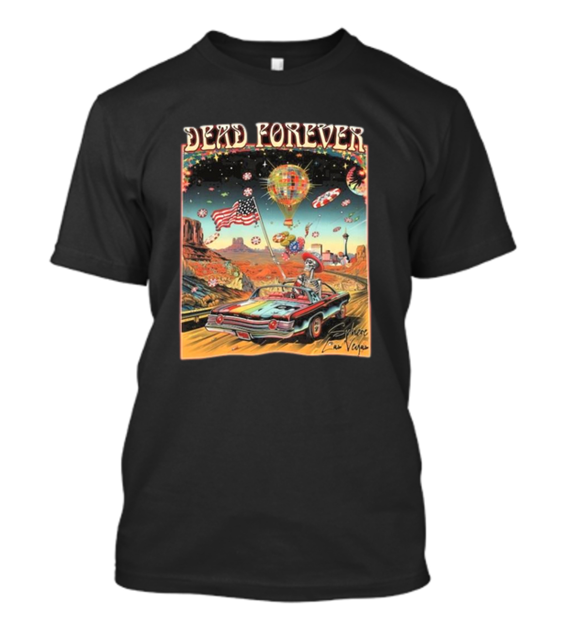 Dead Forever Skeleton Road Trip Hot Air Balloon Las Vegas Vintage T-Shirt