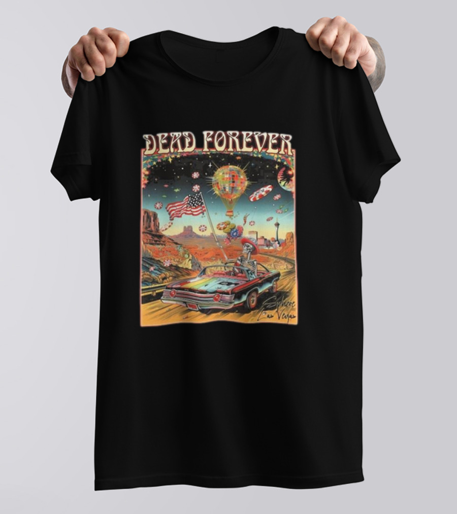 Dead Forever Skeleton Road Trip Hot Air Balloon Las Vegas Vintage T-Shirt