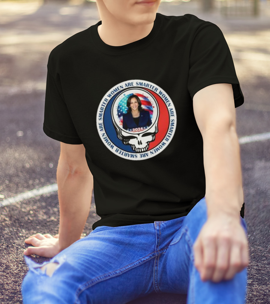 Women Are Smarter Kamala 2024 Deadhead America Flag T-Shirt