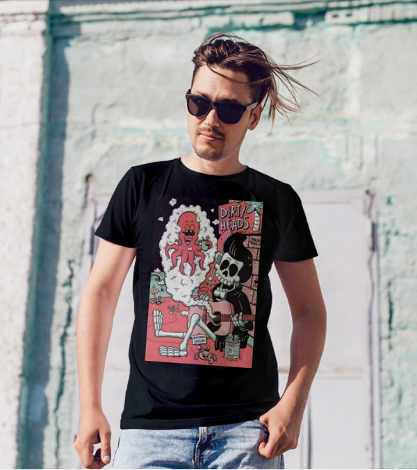 Dirty Heads Jacksonville Oregon Aug 20 2024 Skeleton Guitar Octopus T-Shirt