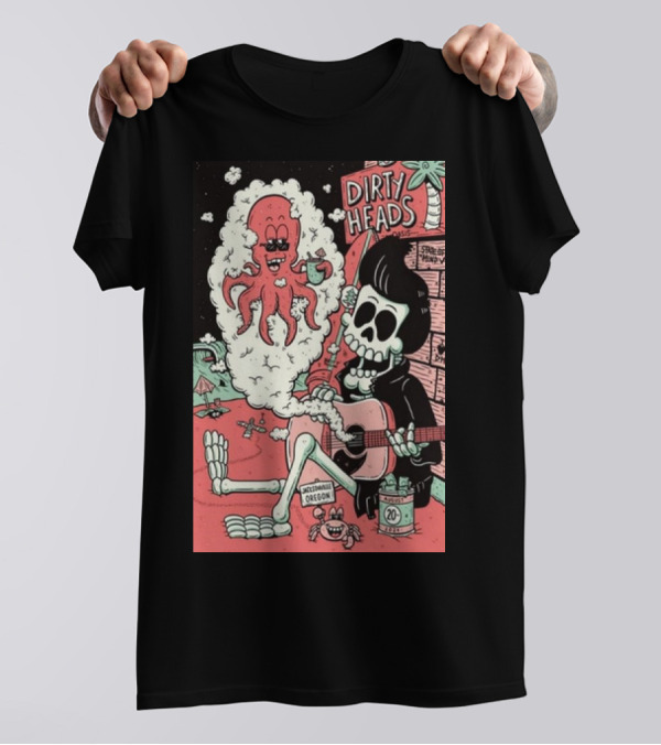 Dirty Heads Jacksonville Oregon Aug 20 2024 Skeleton Guitar Octopus T-Shirt