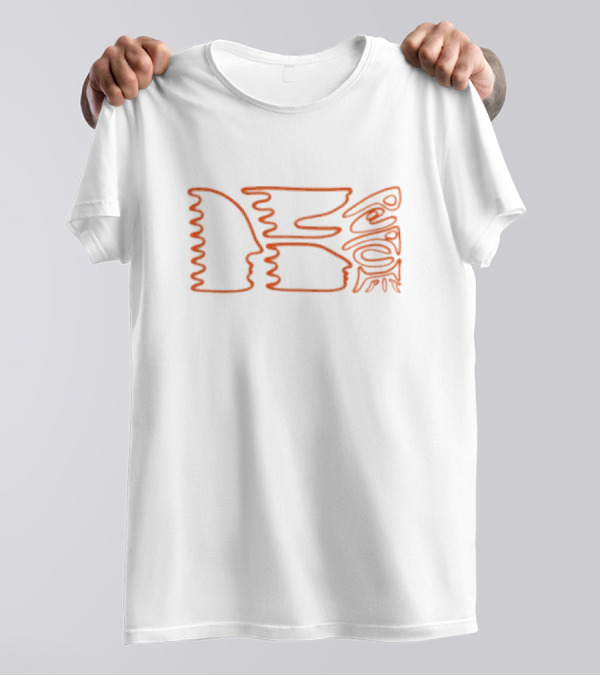 Peach Pit Holly Lamb Orange Neon Abstract Faces T-Shirt