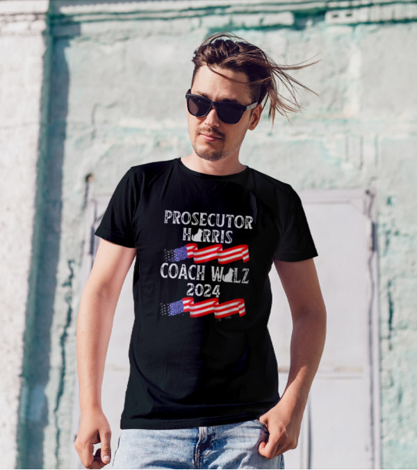 Prosecutor Harris Coach Walz 2024 American Flag Cats T-Shirt