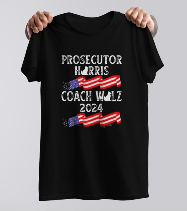 Prosecutor Harris Coach Walz 2024 American Flag Cats T-Shirt