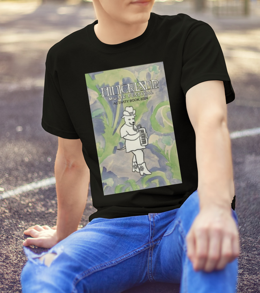 Hinterland Music Festival Activity Book 2024 Bear Playing Accordion T-Shirt