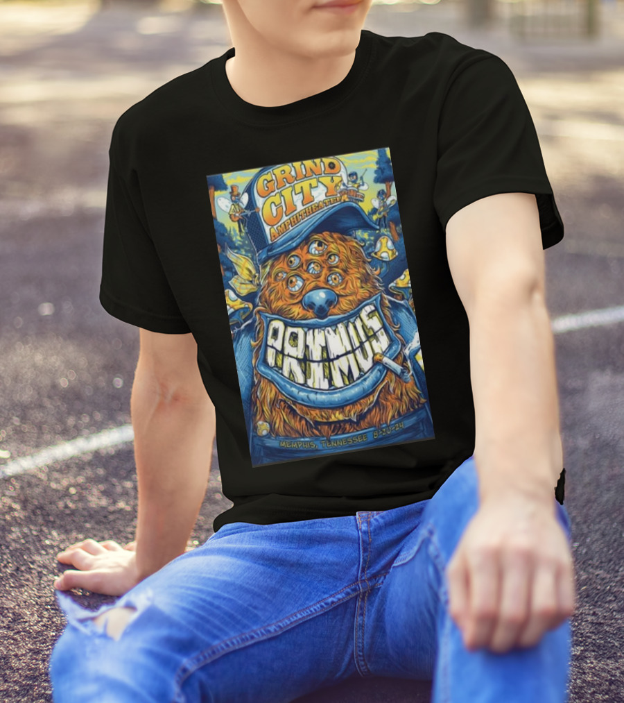 Grind City Amphitheater Primus Memphis Tennessee 8-20-24 Six-Eyed Character T-Shirt