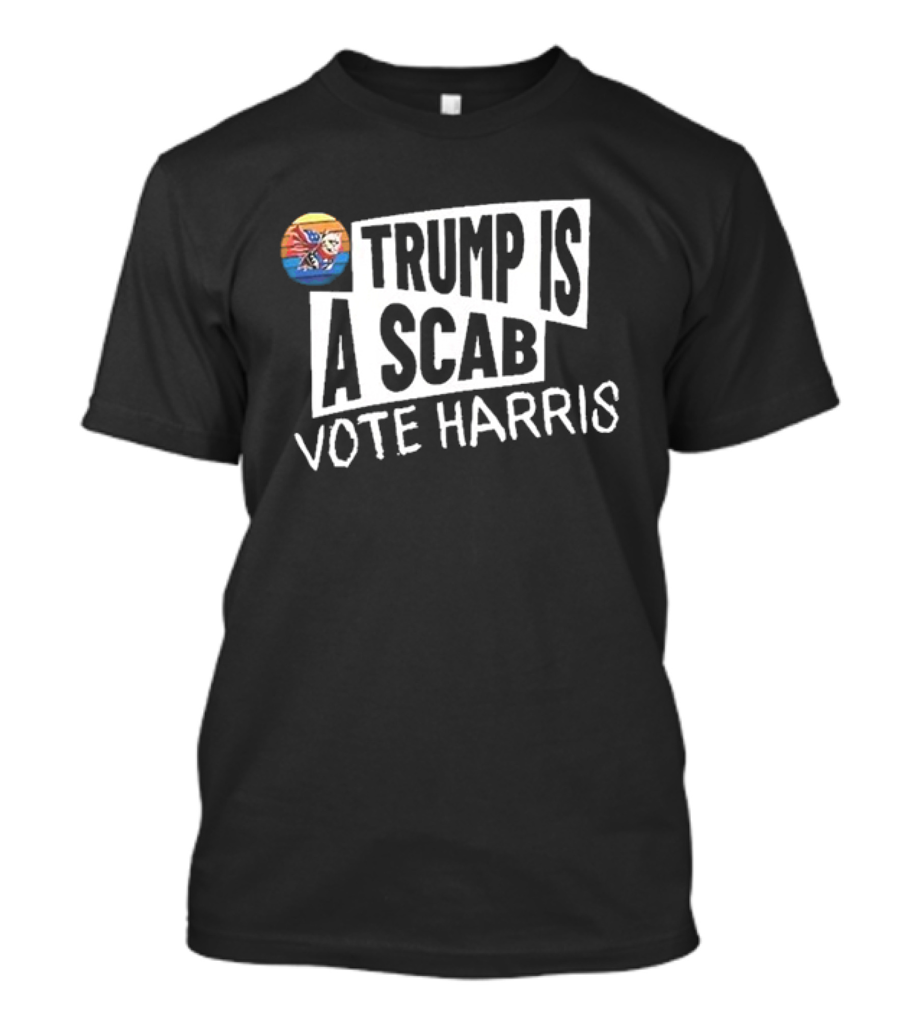 Trump Is A Scab Vote Harris Cat With US Flag Badge T-Shirt