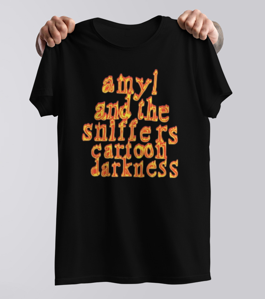 Amyl And The Sniffers Cartoon Darkness Flame Text T-Shirt