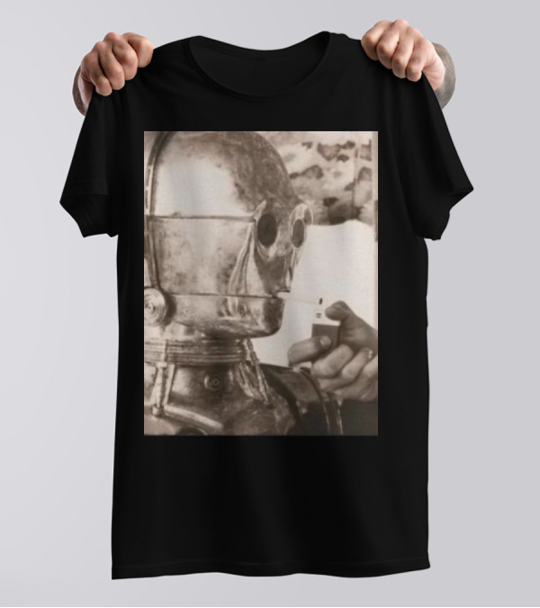 Funny Ahh Tees Cig3po Robot Smoking Cigarette Retro Humorous T-Shirt