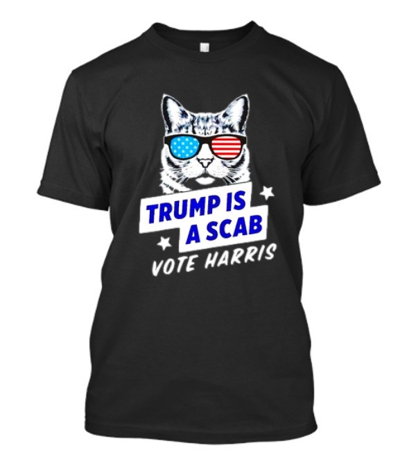 Trump Is A Scab Vote Harris Cat With American Sunglasses T-Shirt