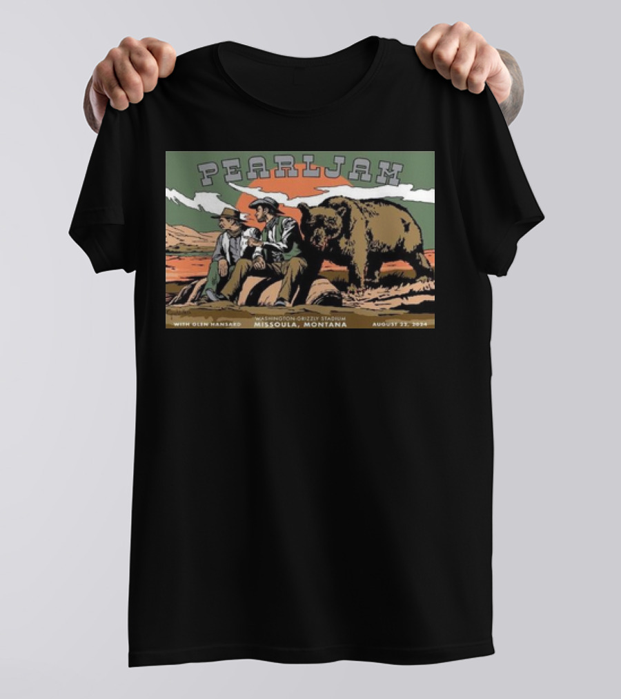 Pearl Jam Missoula Montana Cyrus Walker Glen Hansard Tour Washington-Grizzly Stadium August 22 2024 Bear Cowboys T-Shirt
