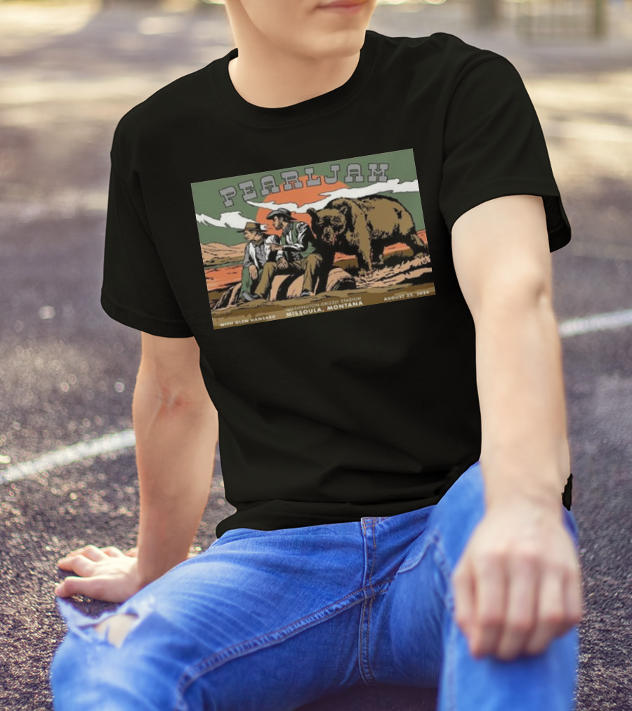Pearl Jam Missoula Montana Cyrus Walker Glen Hansard Tour Washington-Grizzly Stadium August 22 2024 Bear Cowboys T-Shirt