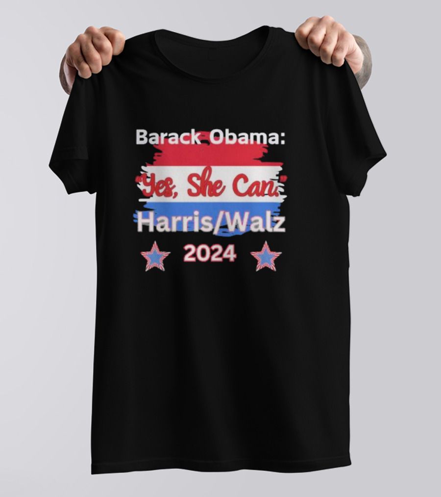 Barack Obama Yes She Can Harris Walz 2024 Stars T-Shirt