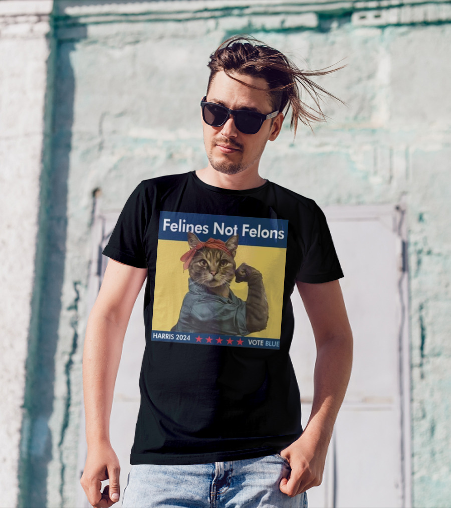 Felines Not Felons Harris 2024 Vote Blue Strong Cat Ladies T-Shirt