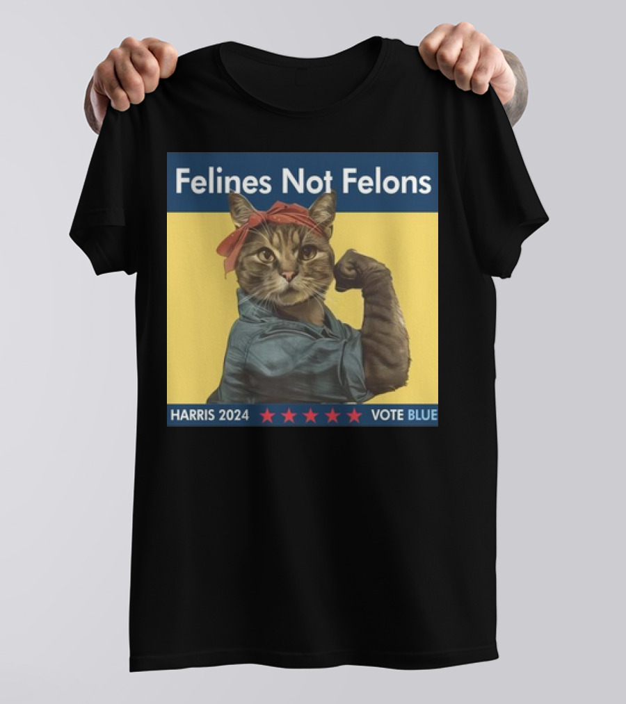 Felines Not Felons Harris 2024 Vote Blue Strong Cat Ladies T-Shirt