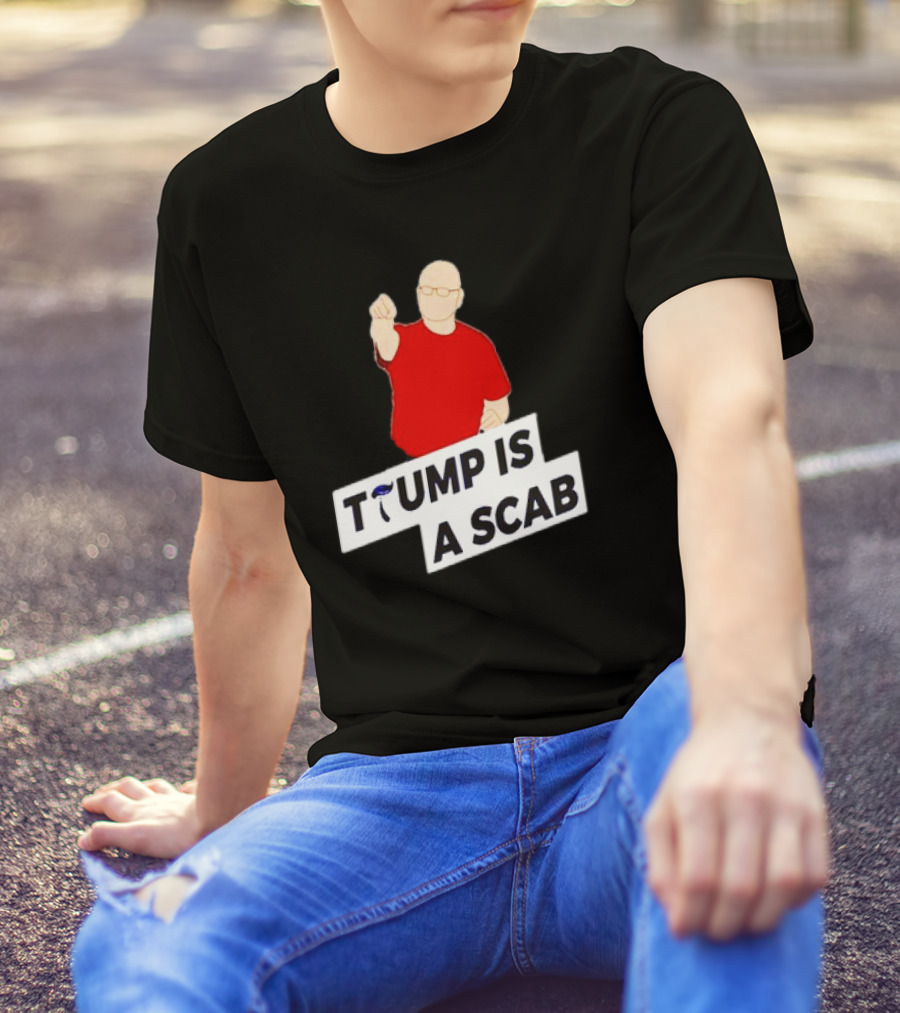 Shawn Fain Trump Is A Scab Graphic Red Shirt Fist Pose T-Shirt
