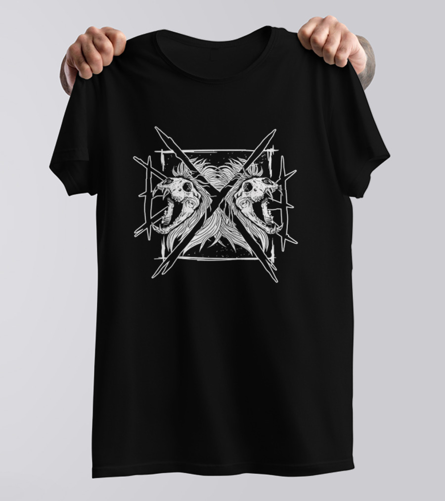 X Ten Year Anniversary Lion Skulls Crossed T-Shirt