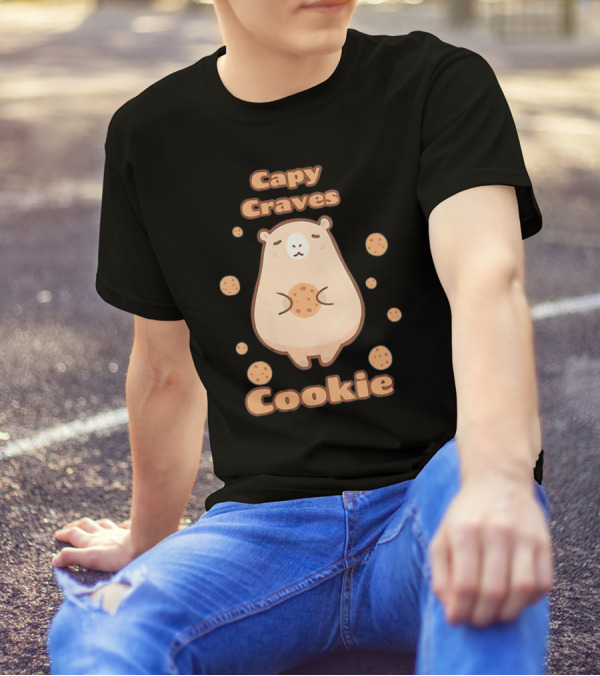 Capy Craves Cookie Capybara Surrounded By Cookies T-Shirt