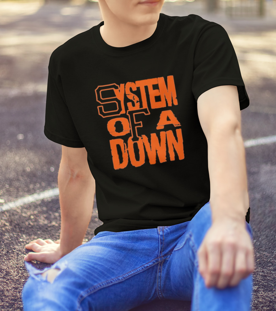 System Of A Down SF Giants Style Stacked Text T-Shirt