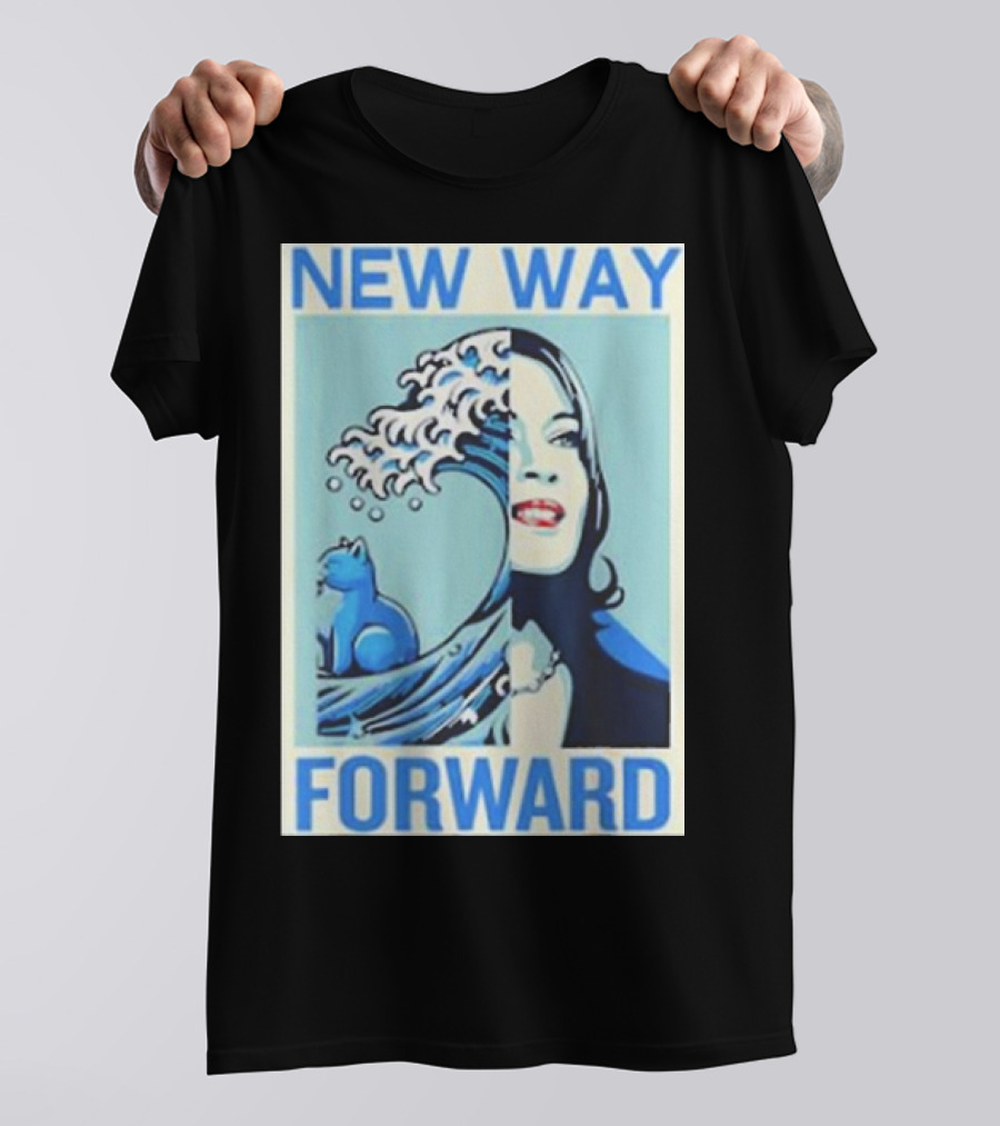 Kamala Harris New Way Forward Blue Wave Cat T-Shirt