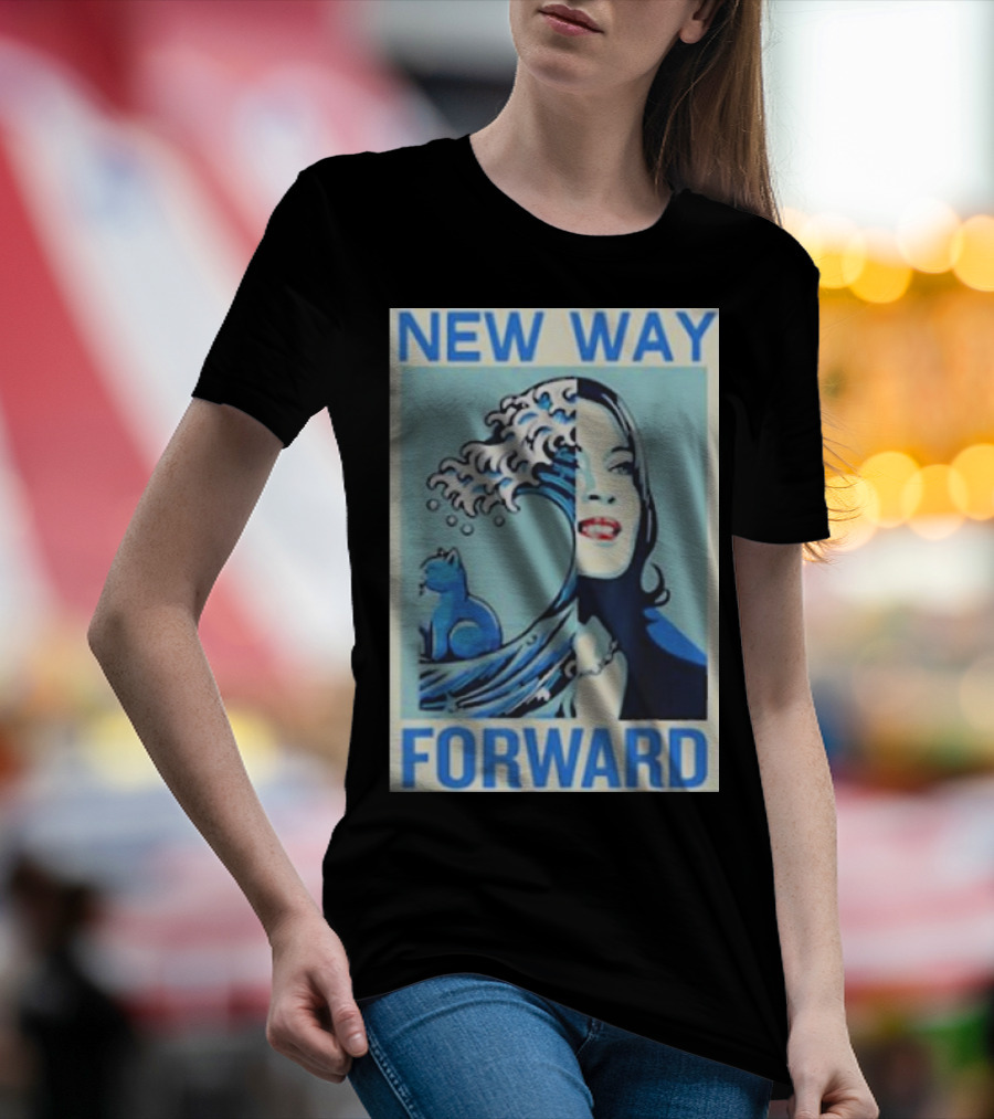 Kamala Harris New Way Forward Blue Wave Cat T-Shirt