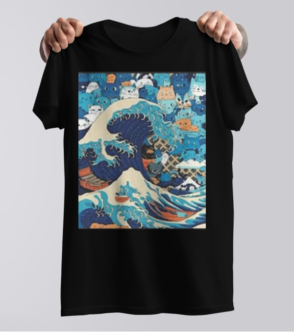 Blue Cats Wave For Kamala Funny President Cat Lady Kam47a Ocean Wave Cats T-Shirt