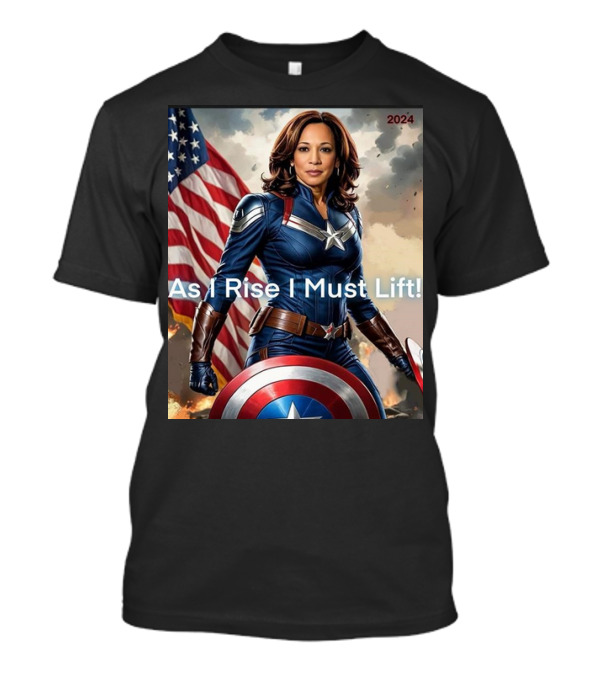 Kamala Harris Captain Marvel 2024 As I Rise I Must Lift USA Flag Shield T-Shirt