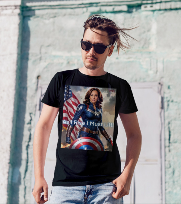 Kamala Harris Captain Marvel 2024 As I Rise I Must Lift USA Flag Shield T-Shirt