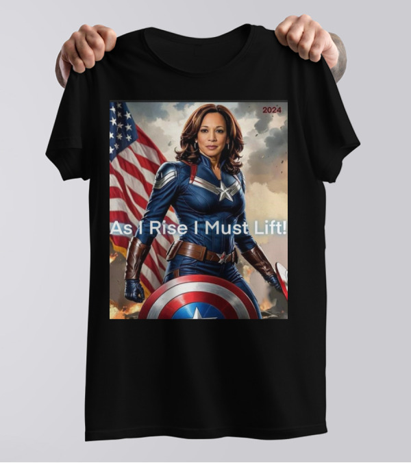Kamala Harris Captain Marvel 2024 As I Rise I Must Lift USA Flag Shield T-Shirt