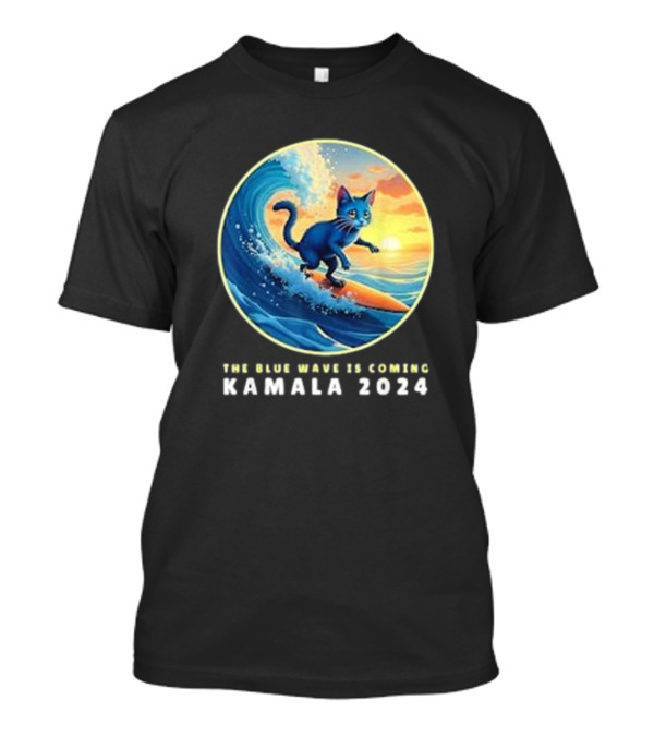 The Blue Wave Is Coming Cat Surfing Kamala T-Shirt