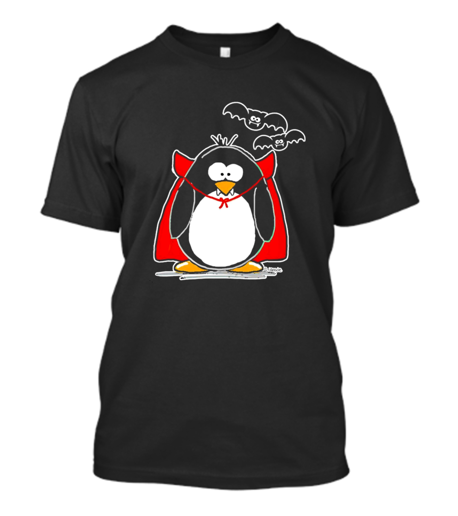 Halloween Vampire Penguin With Red Cape And Bats T-Shirt