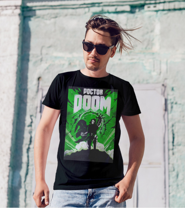 Doctor Doom Doomsday Green Energy Burst Comic Style Villain Power Stance T-Shirt