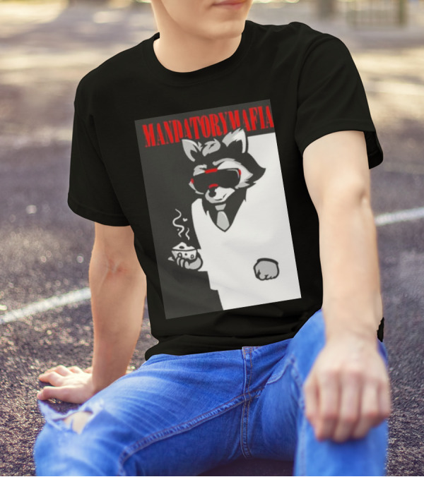 MANDATORY MAFIA RACCOON WITH COFFEE IN SUIT AND SUNGLASSES T-Shirt