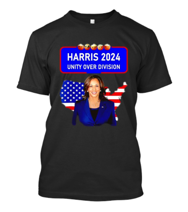 Harris 2024 Unity Over Division USA Flag Emoticons T-Shirt