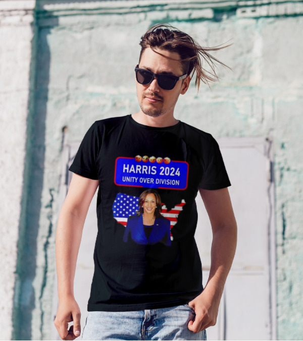 Harris 2024 Unity Over Division USA Flag Emoticons T-Shirt