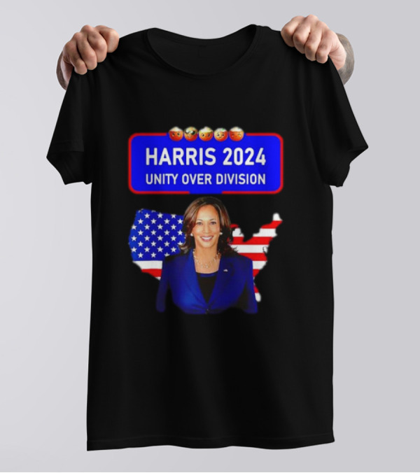 Harris 2024 Unity Over Division USA Flag Emoticons T-Shirt