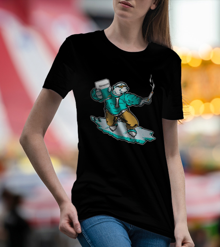 Newport Cigarettes Icee Bear Smoking Hockey T-Shirt