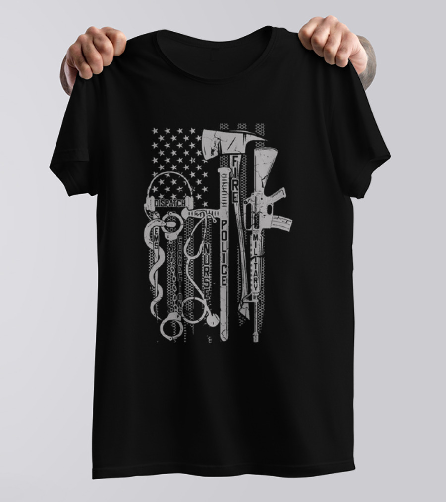 Patriot Apparel Heroes Dispatch Nurse Corrections Fire Police Military No One Fights Alone T-Shirt