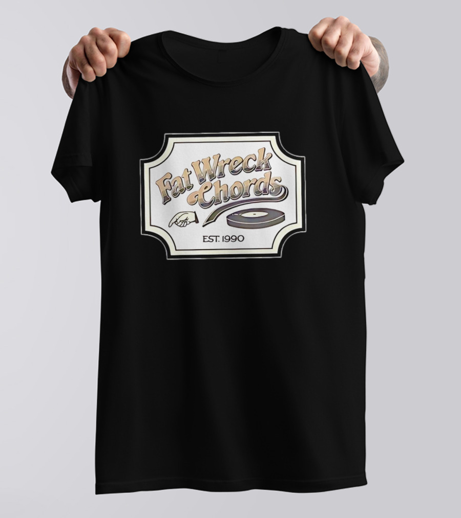 Fat Wreck Chords Established 1990 Record Logo And Hand Pointing T-Shirt