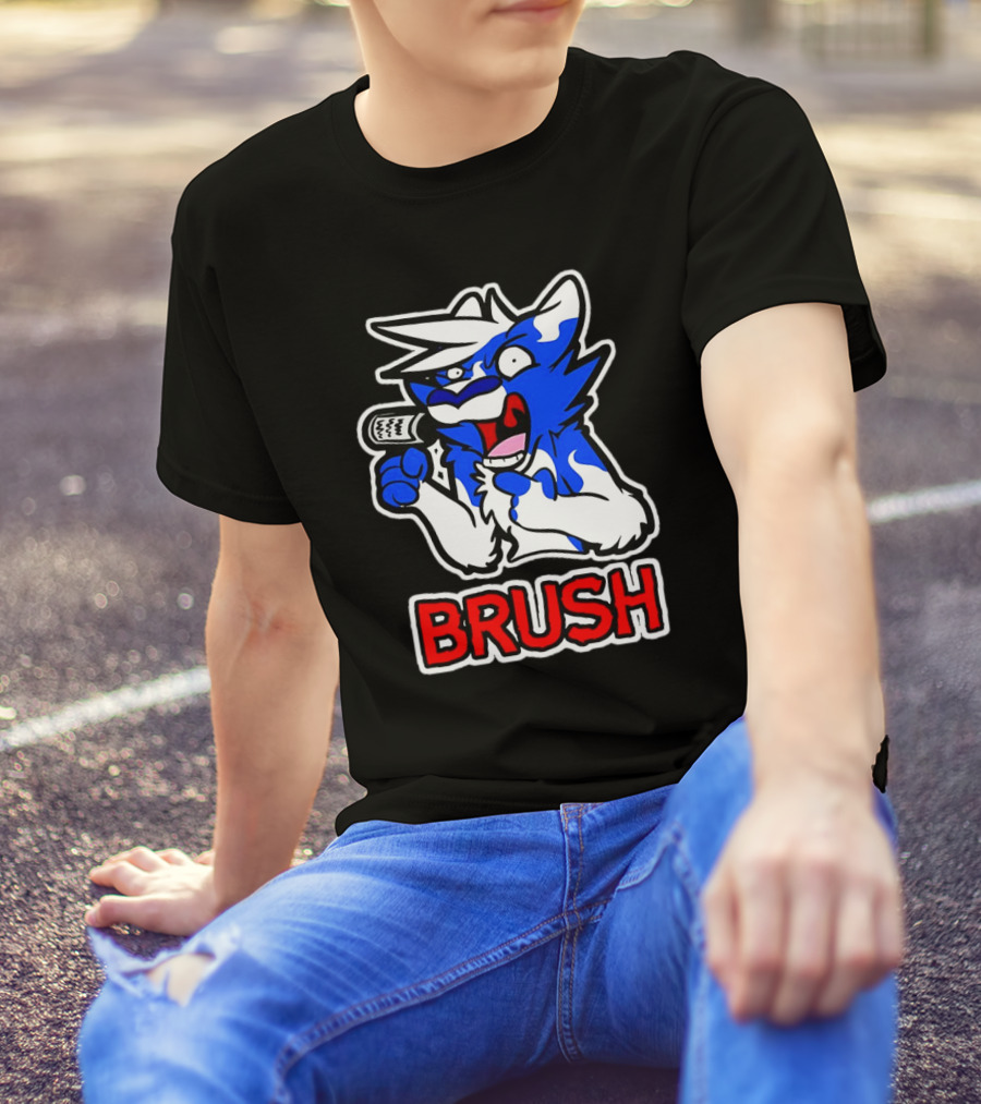 Fox Brush Cartoon Blue And White Character With Microphone T-Shirt