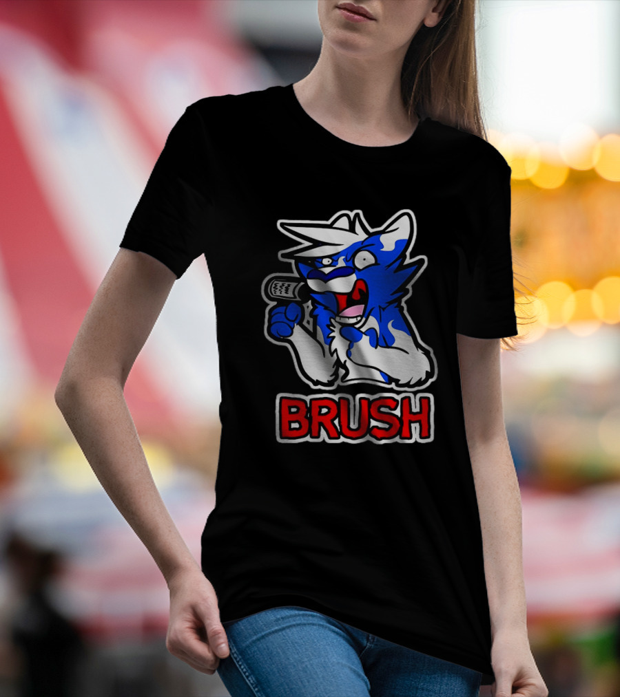 Fox Brush Cartoon Blue And White Character With Microphone T-Shirt