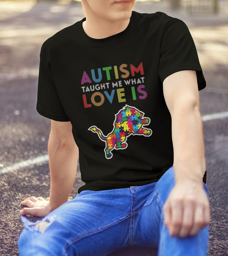 Detroit Lions Autism Taught Me What Love Is Puzzle Lion T-Shirt