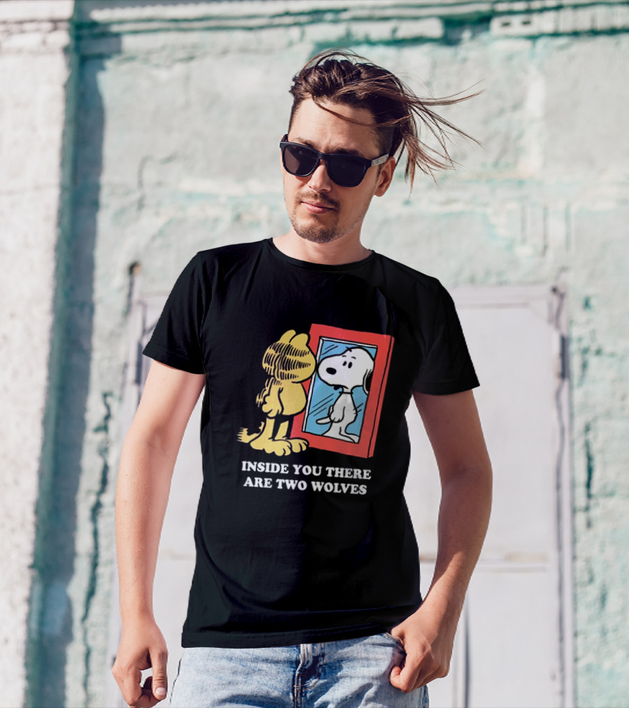 Garfield Inside You There Are Two Wolves Snoopy Reflection T-Shirt