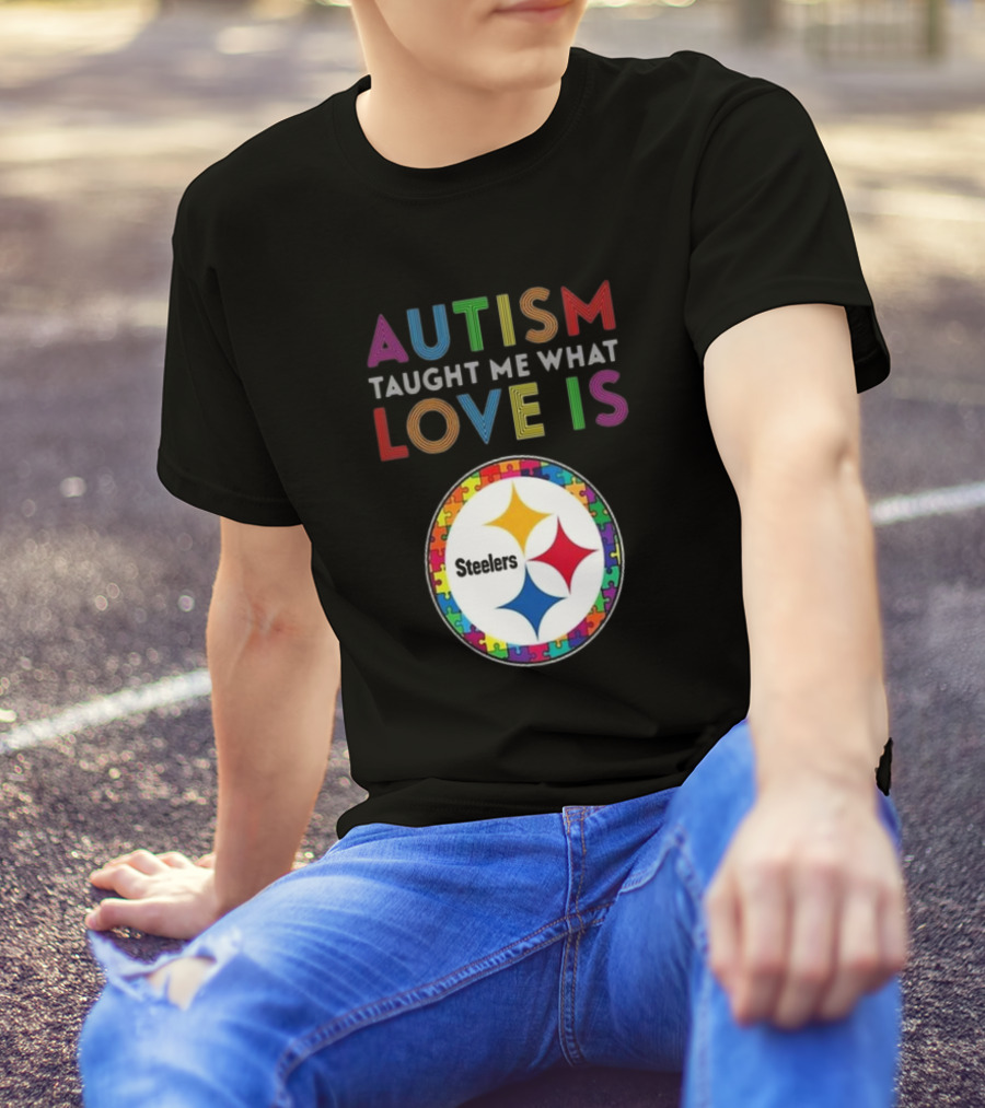 Autism Taught Me What Love Is Pittsburgh Steelers Puzzle T-Shirt