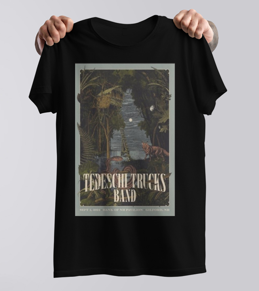 Tedeschi Trucks Band September 1 2024 Bank Of NH Pavilion Gilford NH Forest Creatures Moonlit Scene T-Shirt